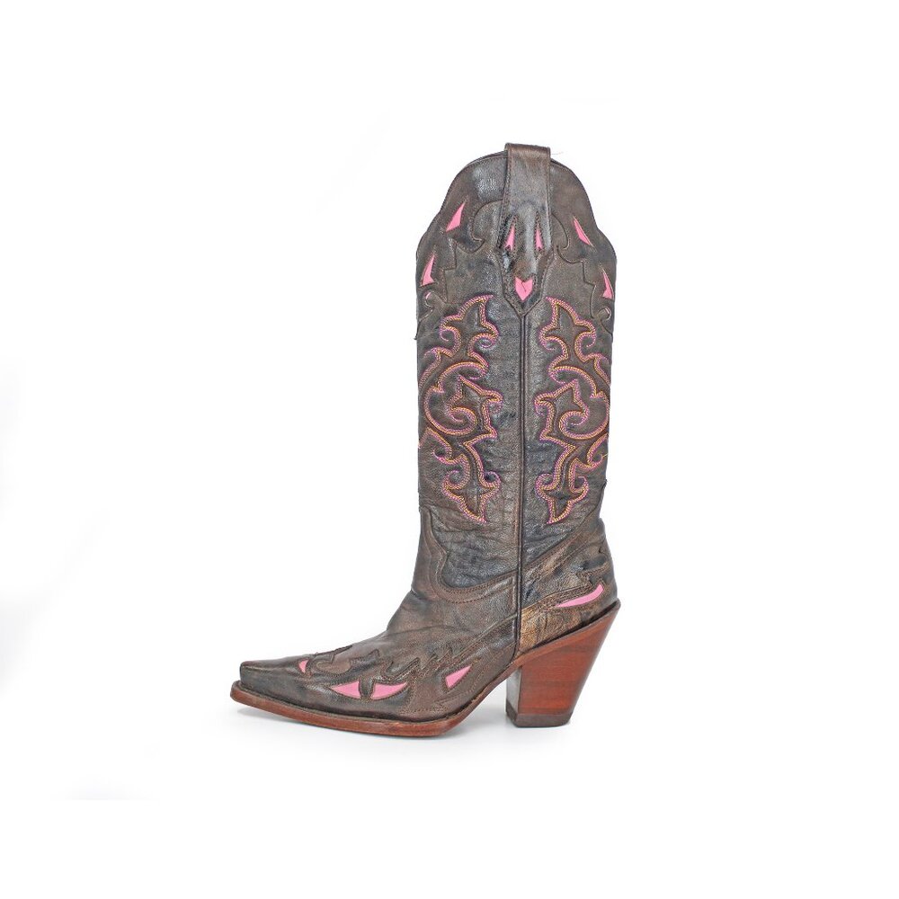 Women's Brown and Pink Heeled Boots